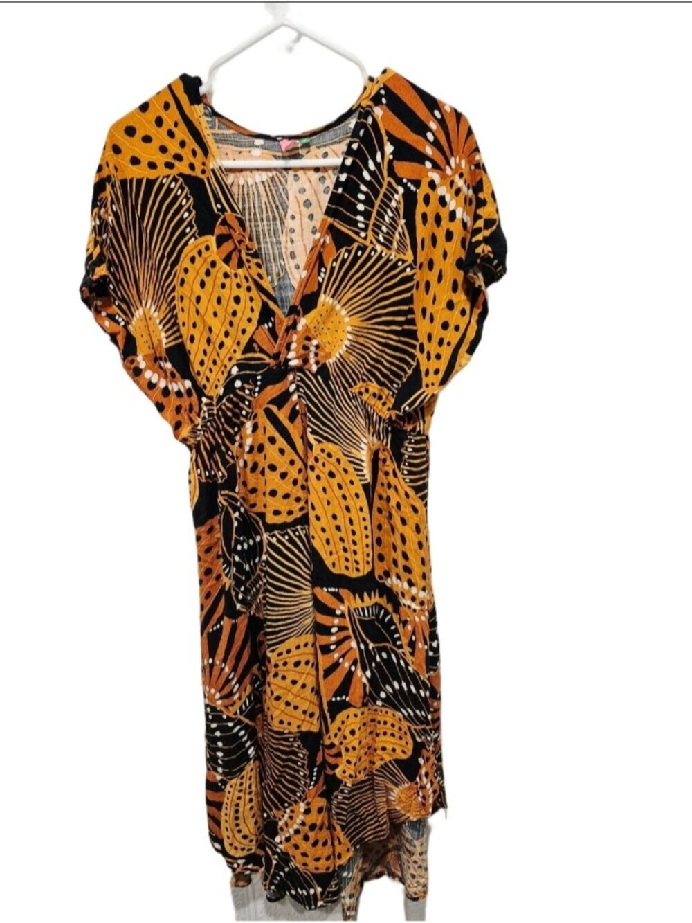 FARM Rio Brazil Butterfly Floral Print V-Neck Midi Dress Orange Black Size M